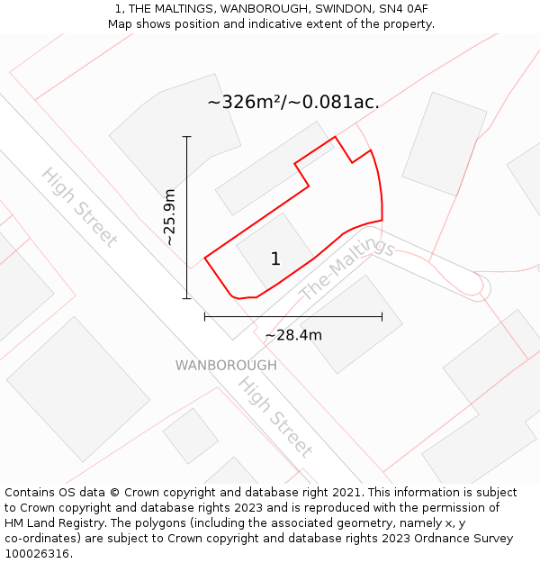 1, THE MALTINGS, WANBOROUGH, SWINDON, SN4 0AF: Plot and title map