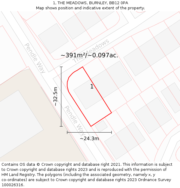 1, THE MEADOWS, BURNLEY, BB12 0PA: Plot and title map