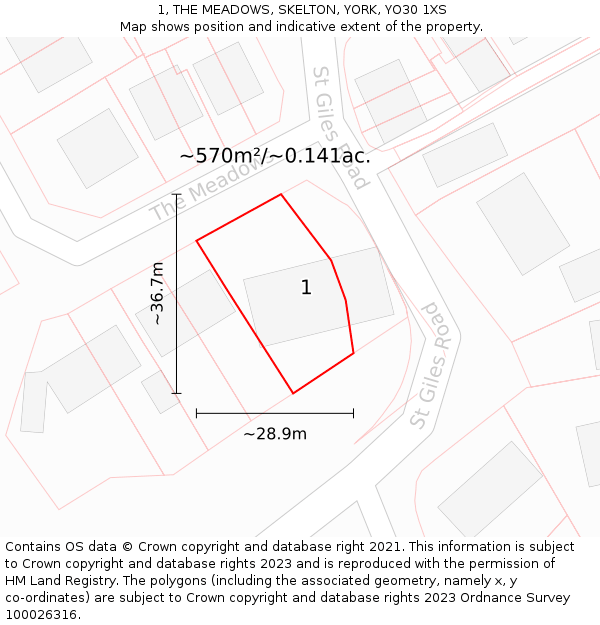 1, THE MEADOWS, SKELTON, YORK, YO30 1XS: Plot and title map