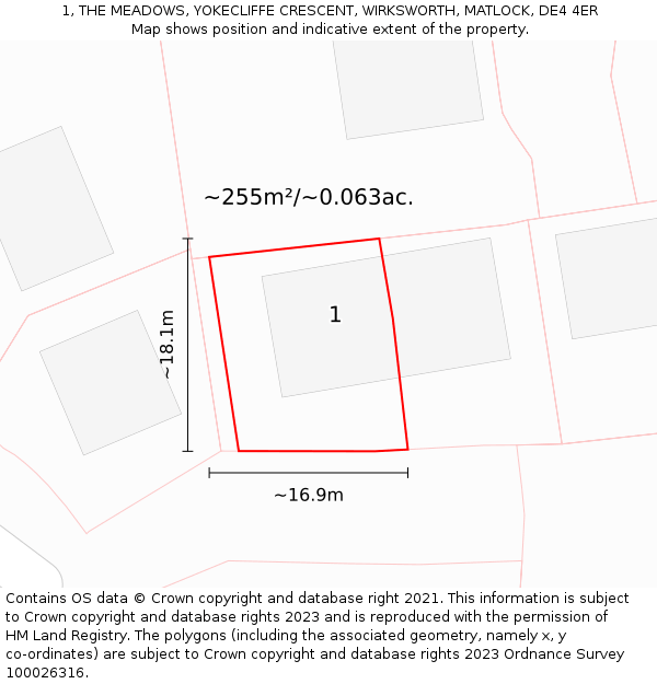 1, THE MEADOWS, YOKECLIFFE CRESCENT, WIRKSWORTH, MATLOCK, DE4 4ER: Plot and title map