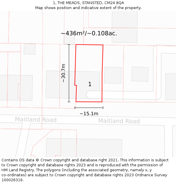 1, THE MEADS, STANSTED, CM24 8QA: Plot and title map