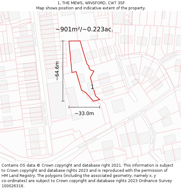 1, THE MEWS, WINSFORD, CW7 3SF: Plot and title map