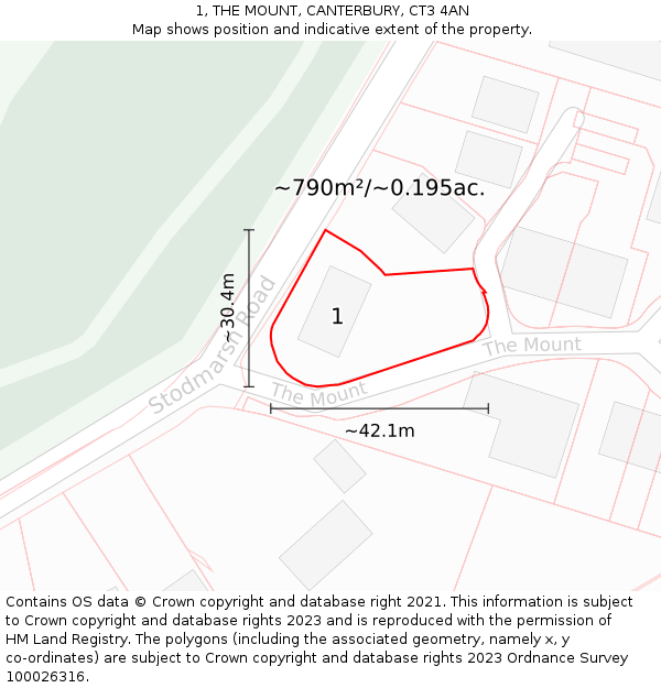 1, THE MOUNT, CANTERBURY, CT3 4AN: Plot and title map