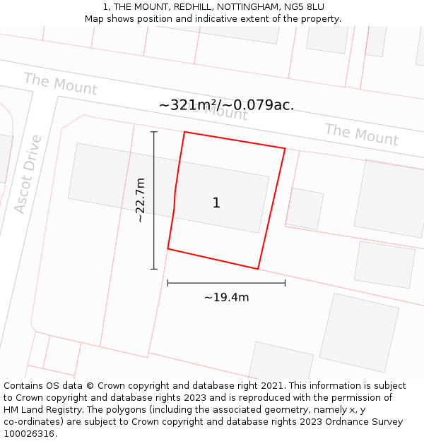 1, THE MOUNT, REDHILL, NOTTINGHAM, NG5 8LU: Plot and title map