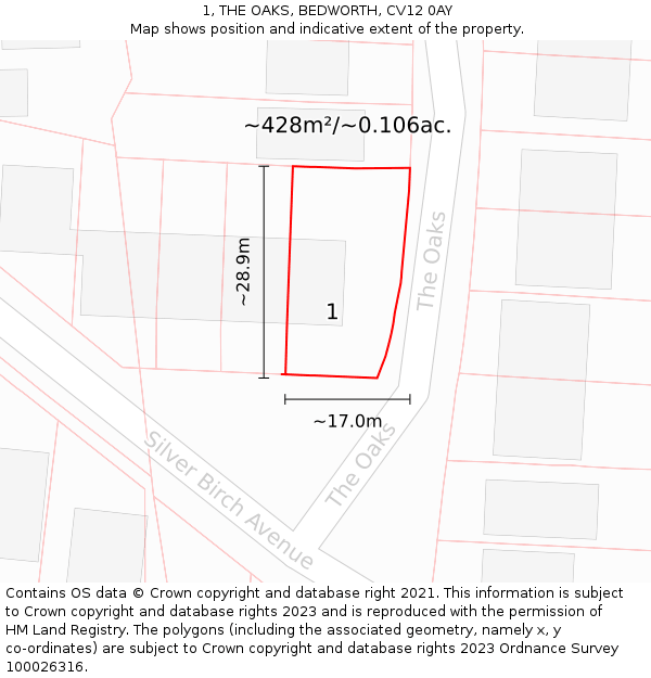 1, THE OAKS, BEDWORTH, CV12 0AY: Plot and title map