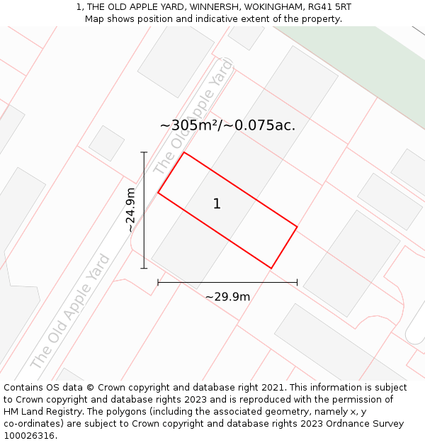 1, THE OLD APPLE YARD, WINNERSH, WOKINGHAM, RG41 5RT: Plot and title map