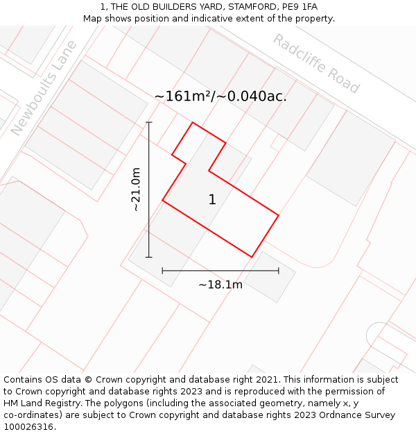 1, THE OLD BUILDERS YARD, STAMFORD, PE9 1FA: Plot and title map