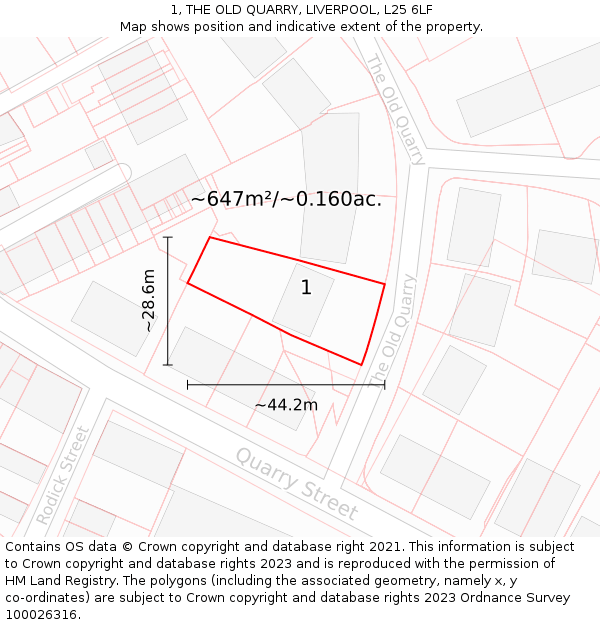 1, THE OLD QUARRY, LIVERPOOL, L25 6LF: Plot and title map