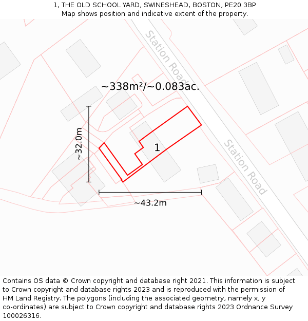 1, THE OLD SCHOOL YARD, SWINESHEAD, BOSTON, PE20 3BP: Plot and title map