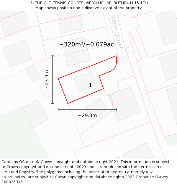 1, THE OLD TENNIS COURTS, WERN UCHAF, RUTHIN, LL15 1EH: Plot and title map