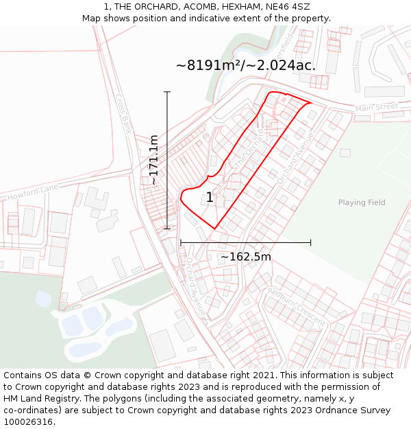 1, THE ORCHARD, ACOMB, HEXHAM, NE46 4SZ: Plot and title map