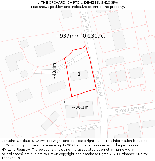 1, THE ORCHARD, CHIRTON, DEVIZES, SN10 3PW: Plot and title map