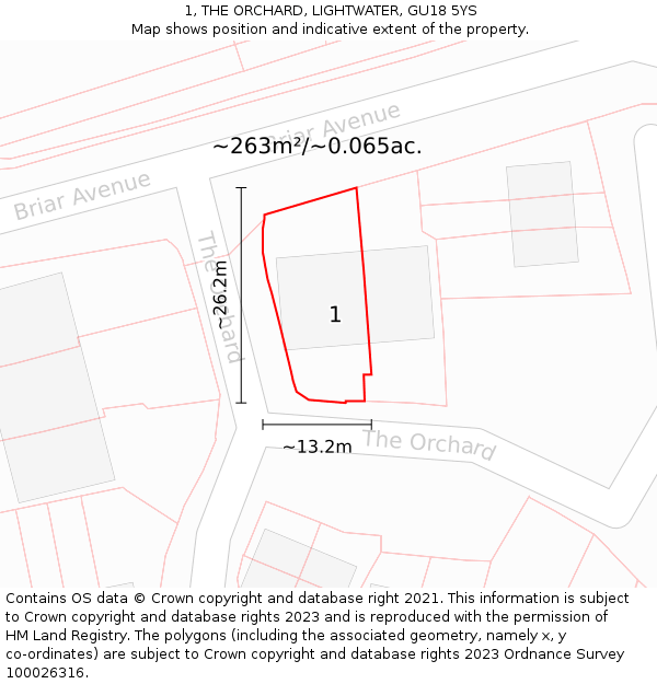 1, THE ORCHARD, LIGHTWATER, GU18 5YS: Plot and title map