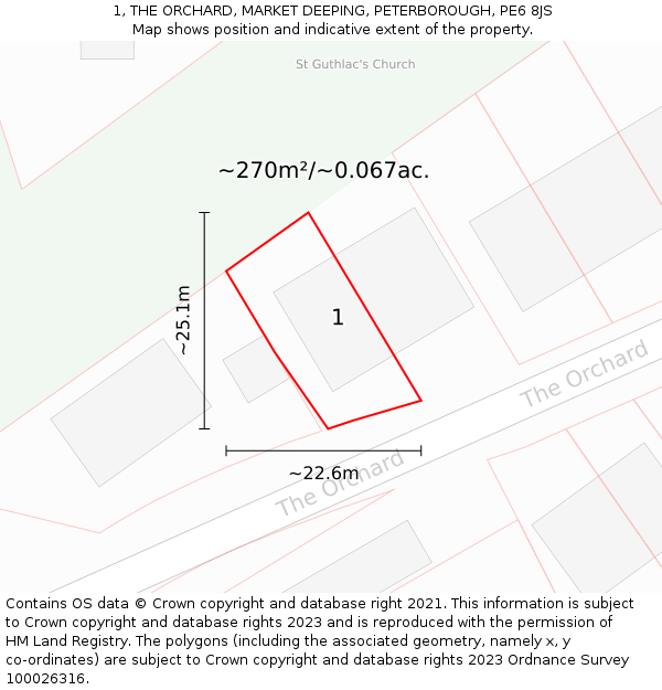 1, THE ORCHARD, MARKET DEEPING, PETERBOROUGH, PE6 8JS: Plot and title map