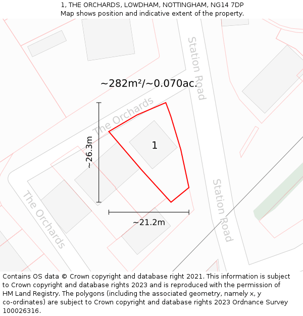 1, THE ORCHARDS, LOWDHAM, NOTTINGHAM, NG14 7DP: Plot and title map