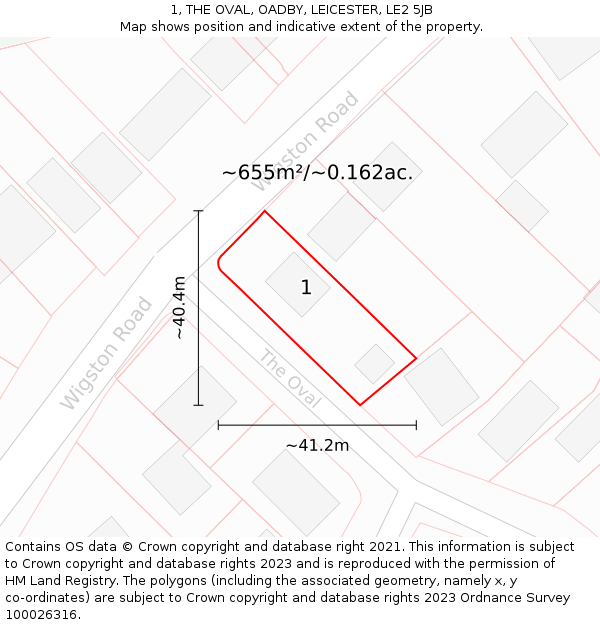 1, THE OVAL, OADBY, LEICESTER, LE2 5JB: Plot and title map