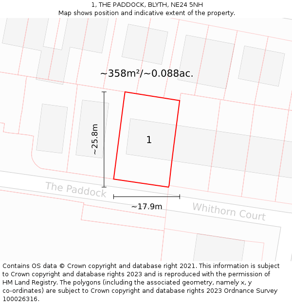 1, THE PADDOCK, BLYTH, NE24 5NH: Plot and title map