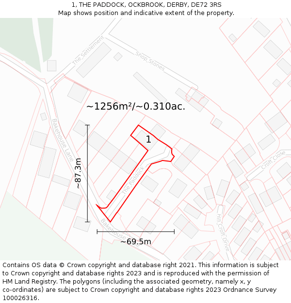 1, THE PADDOCK, OCKBROOK, DERBY, DE72 3RS: Plot and title map