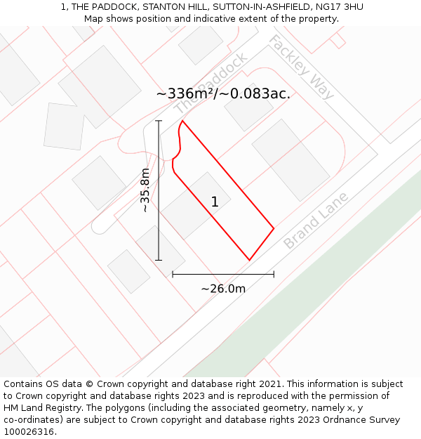 1, THE PADDOCK, STANTON HILL, SUTTON-IN-ASHFIELD, NG17 3HU: Plot and title map