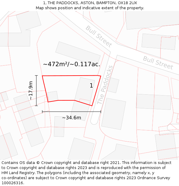 1, THE PADDOCKS, ASTON, BAMPTON, OX18 2UX: Plot and title map