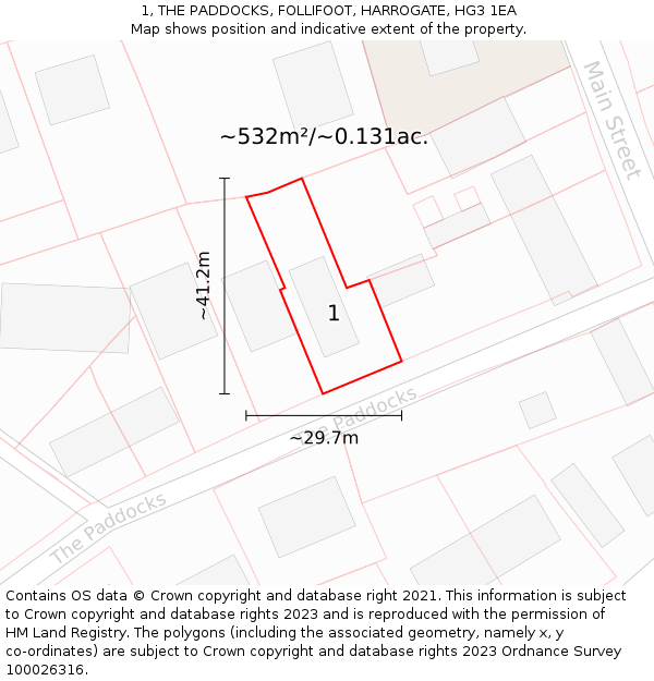 1, THE PADDOCKS, FOLLIFOOT, HARROGATE, HG3 1EA: Plot and title map