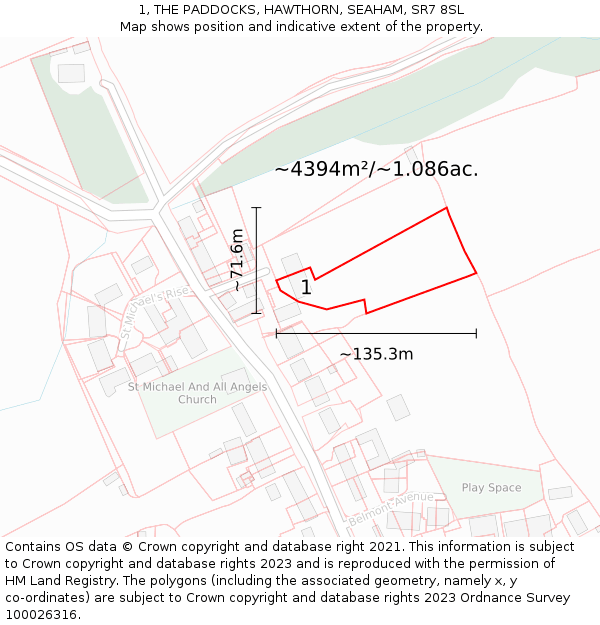1, THE PADDOCKS, HAWTHORN, SEAHAM, SR7 8SL: Plot and title map