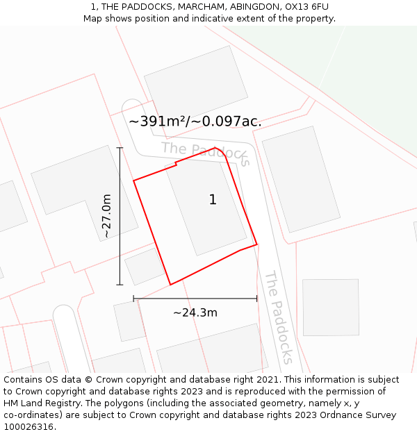 1, THE PADDOCKS, MARCHAM, ABINGDON, OX13 6FU: Plot and title map