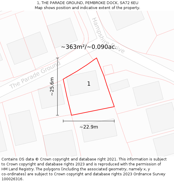 1, THE PARADE GROUND, PEMBROKE DOCK, SA72 6EU: Plot and title map