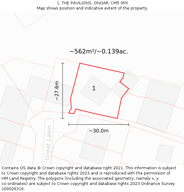 1, THE PAVILIONS, ONGAR, CM5 0PX: Plot and title map