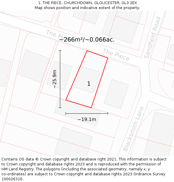 1, THE PIECE, CHURCHDOWN, GLOUCESTER, GL3 2EX: Plot and title map