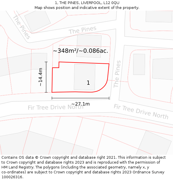 1, THE PINES, LIVERPOOL, L12 0QU: Plot and title map