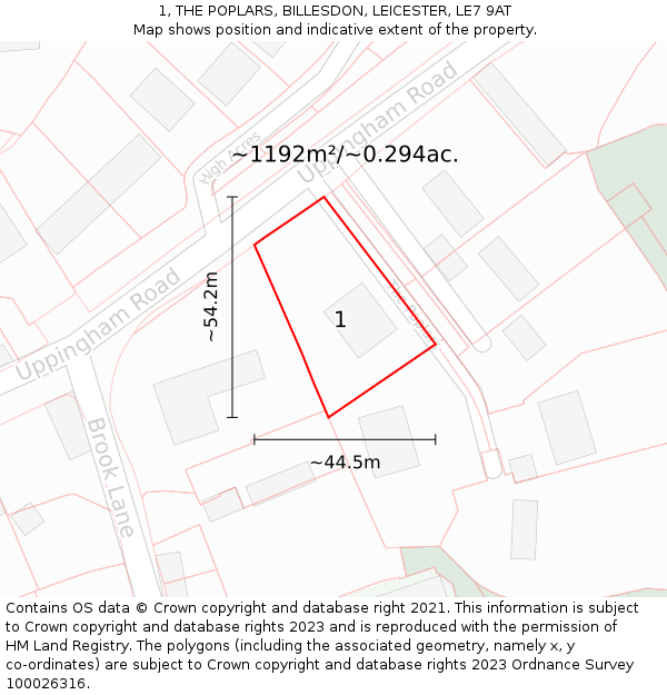 1, THE POPLARS, BILLESDON, LEICESTER, LE7 9AT: Plot and title map