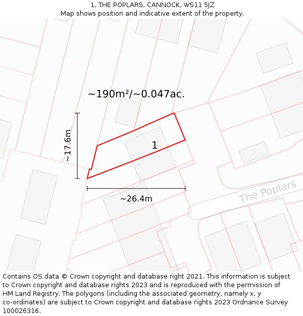 1, THE POPLARS, CANNOCK, WS11 5JZ: Plot and title map