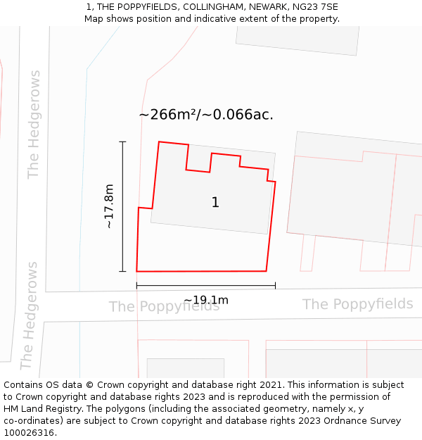 1, THE POPPYFIELDS, COLLINGHAM, NEWARK, NG23 7SE: Plot and title map