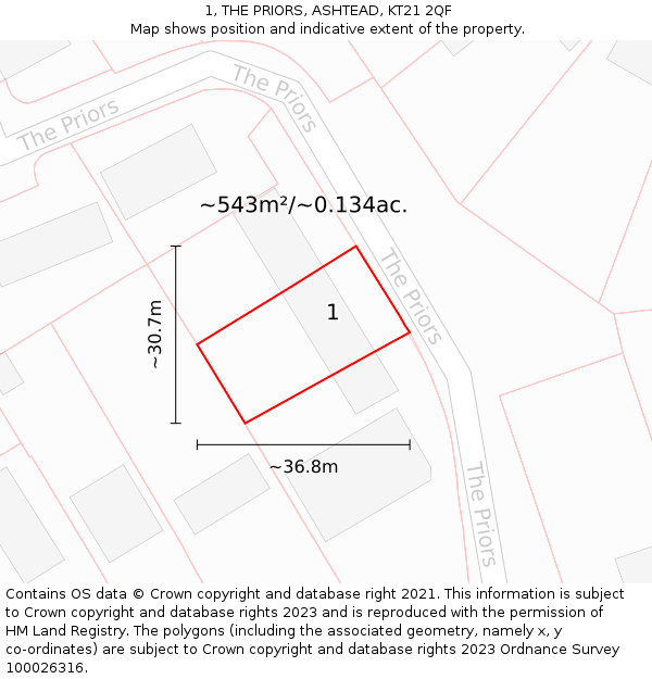 1, THE PRIORS, ASHTEAD, KT21 2QF: Plot and title map