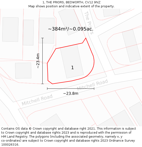 1, THE PRIORS, BEDWORTH, CV12 9NZ: Plot and title map