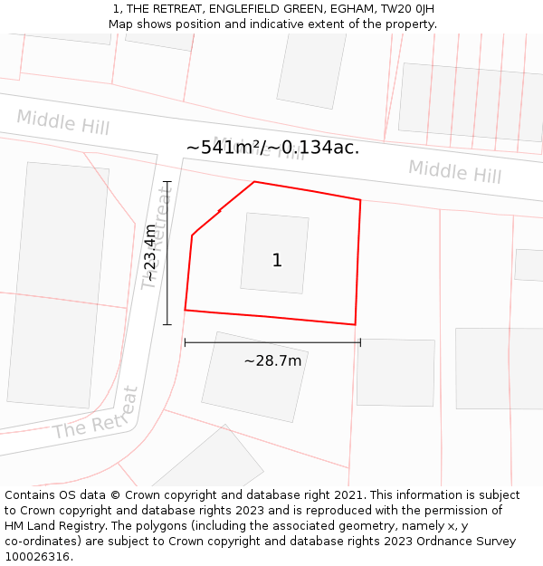 1, THE RETREAT, ENGLEFIELD GREEN, EGHAM, TW20 0JH: Plot and title map