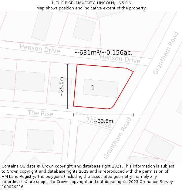 1, THE RISE, NAVENBY, LINCOLN, LN5 0JN: Plot and title map