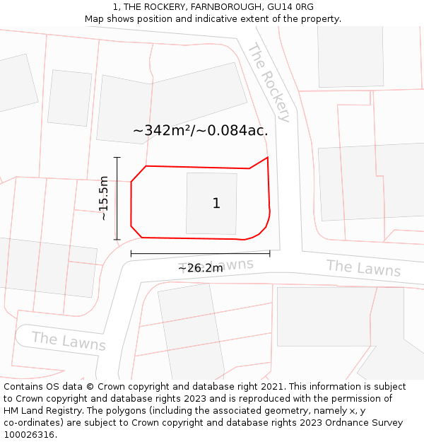 1, THE ROCKERY, FARNBOROUGH, GU14 0RG: Plot and title map