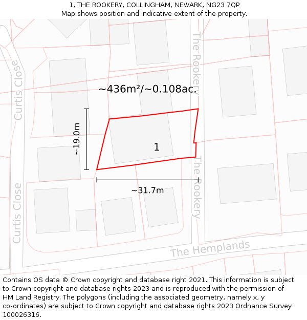 1, THE ROOKERY, COLLINGHAM, NEWARK, NG23 7QP: Plot and title map