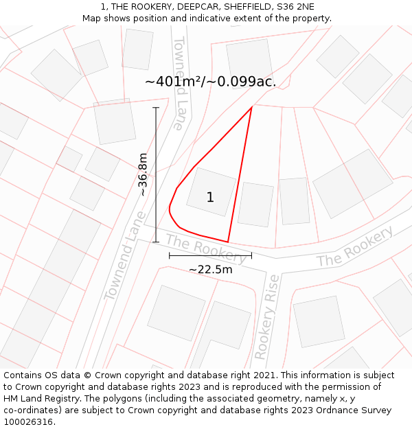 1, THE ROOKERY, DEEPCAR, SHEFFIELD, S36 2NE: Plot and title map