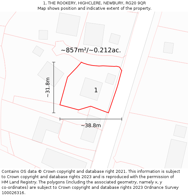 1, THE ROOKERY, HIGHCLERE, NEWBURY, RG20 9QR: Plot and title map