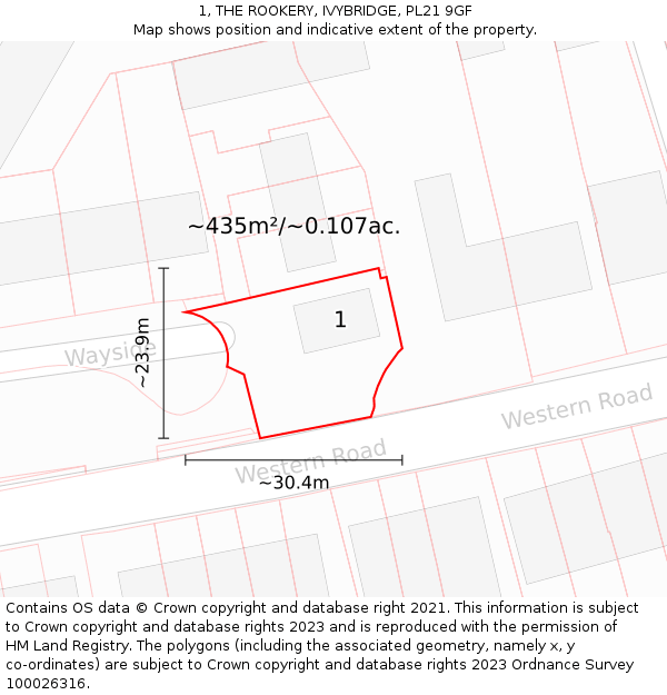 1, THE ROOKERY, IVYBRIDGE, PL21 9GF: Plot and title map