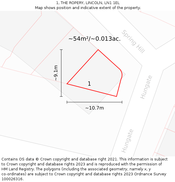 1, THE ROPERY, LINCOLN, LN1 1EL: Plot and title map