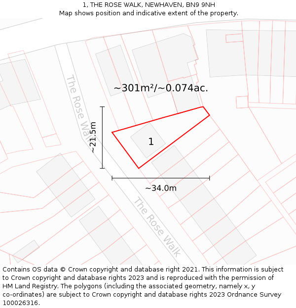 1, THE ROSE WALK, NEWHAVEN, BN9 9NH: Plot and title map