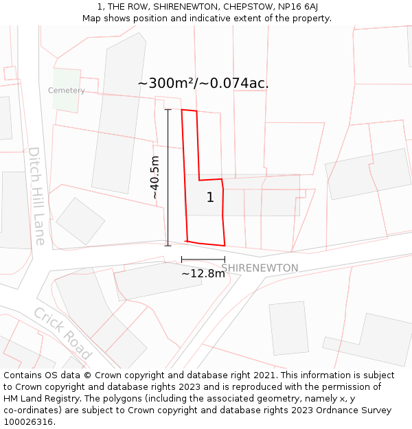 1, THE ROW, SHIRENEWTON, CHEPSTOW, NP16 6AJ: Plot and title map