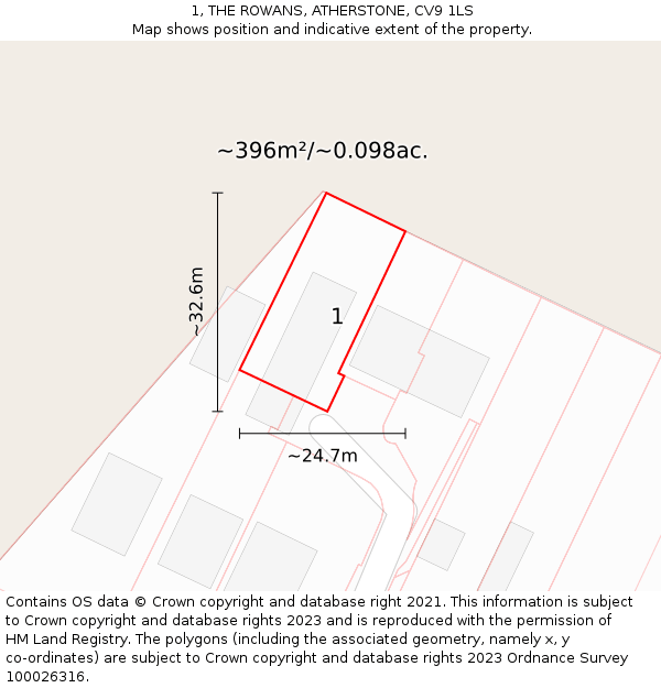 1, THE ROWANS, ATHERSTONE, CV9 1LS: Plot and title map