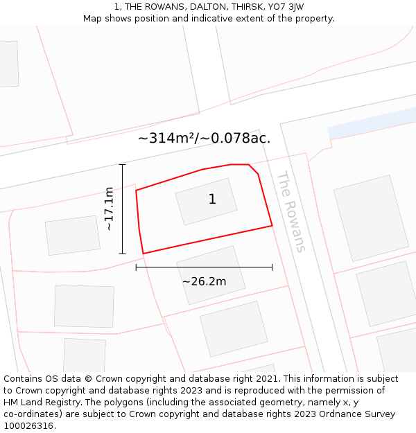 1, THE ROWANS, DALTON, THIRSK, YO7 3JW: Plot and title map