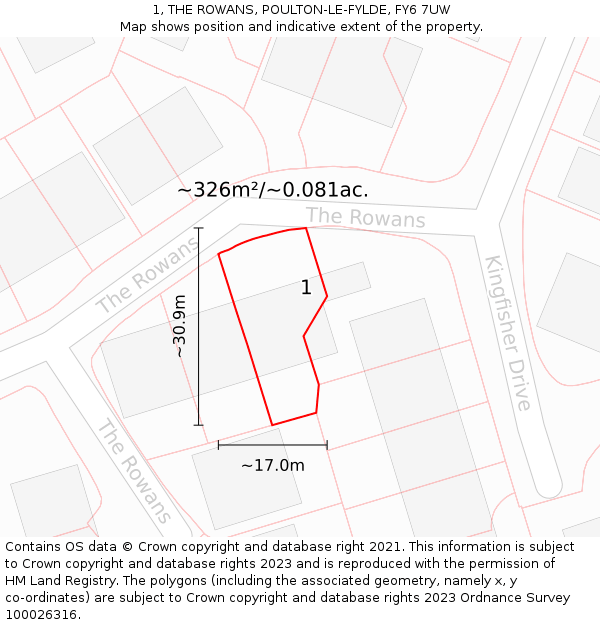 1, THE ROWANS, POULTON-LE-FYLDE, FY6 7UW: Plot and title map