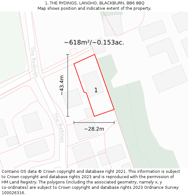 1, THE RYDINGS, LANGHO, BLACKBURN, BB6 8BQ: Plot and title map